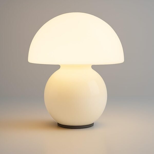 Orange Mushroom Lamp – Retro Mid Century Modern Table Light, Dimmable Nightstand Lamp for Bedroom & Desk, Aesthetic Home Decor (White)