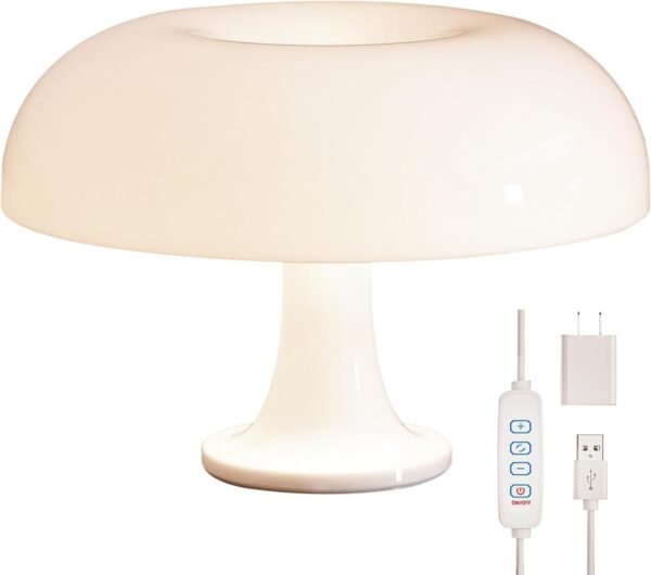 Mushroom Table Lamp, Dimmable Table Lamp for Bedroom, White Acrylic 12W Adjustable Light Color Temperature Lighting Home Decor Night Light for Bedside