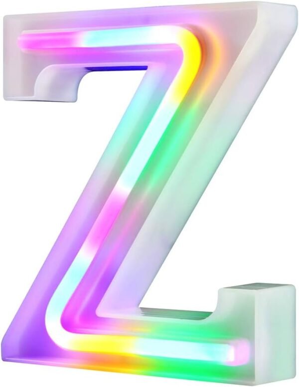 Neon Letter Lights 26 Alphabet Letter Bar Sign Letter Signs for Wedding Christmas Birthday Partty Supplies,USB/Battery Powered Light Up Letters for Home Decoration-Colourful Z