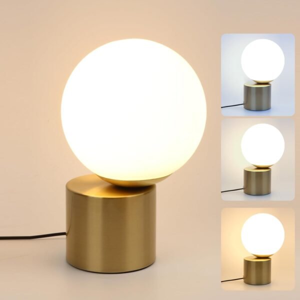 Modern Small Table Lamps, LED Dimmable with 3 Colors Desk Lamp, Gold Bedside Table Lamp for Bedroom Living Room Nightstand with White Opal Glass Lamp Shade, Simple Design Mother's Day Gifts (Gold)