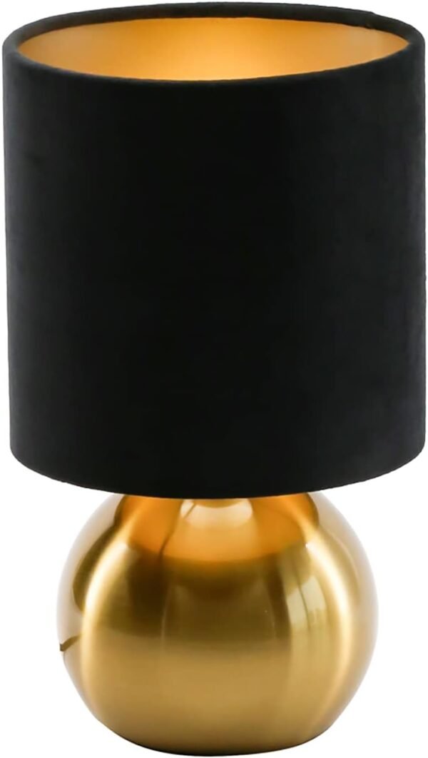 Small Bedside Lamp, Mid Century Lamp with Brass Base, Nightstand Table Lamp for Bedroom, Living Room, Bookshelf, Modern Accent Mini Table Lights Black Plastic Fabric Shade