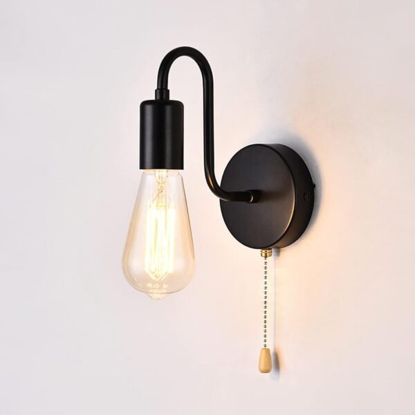 Vintage Pull Chain Wall Sconce Light with Switch Black Wall Lights Fixture Retro E26 Industrial Farmhouse Wall Lamp Hard Wired Sconces Lighting for Mirror Bedroom Bathroom Hallway (1-Light)