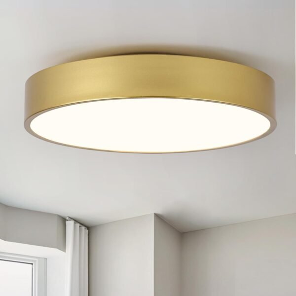 Modern Gold Flush Mount Ceiling Light Fixture,Contemporary 3 Round Ceiling Lights with White Acrylic Shade for Hallway,Foyer,Entryway,Closet, Bedroom,Kitchen(15.8")