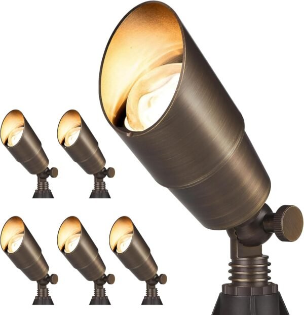 Solid Brass Outdoor Landscape Spotlights, 12V Heavy Duty Low Voltage LED Spot Light Waterproof for Garden and Yard Up Lighting, Bronze Accent Lighting Fixture Without Bulb, 6 Pack