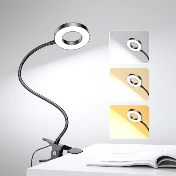 LED Desk Lamp Clip on Light with 3 Color Modes 10 Brightness Ring/Clamp Light 360° Flexible Gooseneck Dimmable Eye Protection Desk Light Desk Lamps for Home Office with Video Tutorials