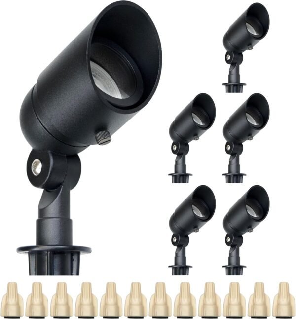 4W Landscape Lighting 12V Landscape Lights Low Voltage Landscape Spotlights Warm White Waterproof Outdoor Replaceable LED Bulb for Garden, Lawn, Porch, Patio and Yard (Black, 6-Pack)