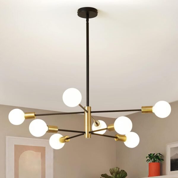 Modern  Chandeliers Black and Gold Mid Century Chandelier 8-Light Dining Room Light Fixture Height Adjustable Ceiling Lights Farmhouse Chandeliers for Kitchen Island Living Room