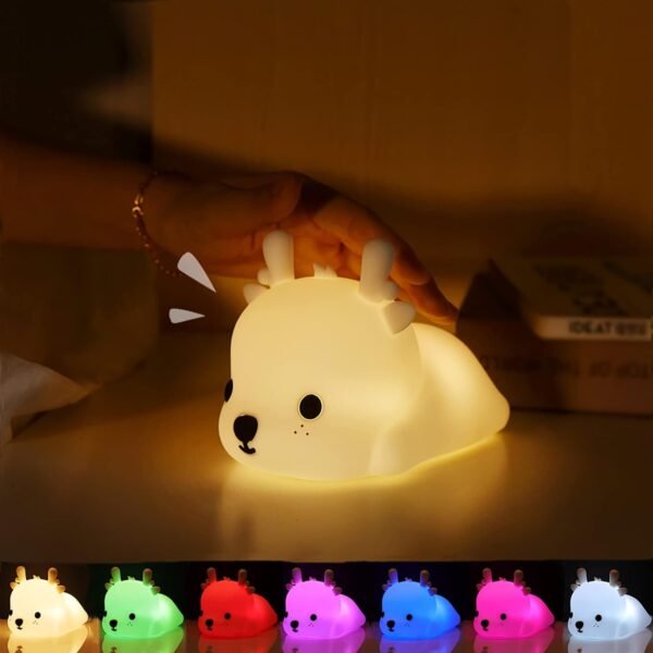 Deer Elk Night Light Baby,  Silicone Night Table Lamp with 7 Light Changes and Tap Control, USB Silicone Sleeping Lights for Girls Boys Children's Room Decoration Halloween Christmas Gifts