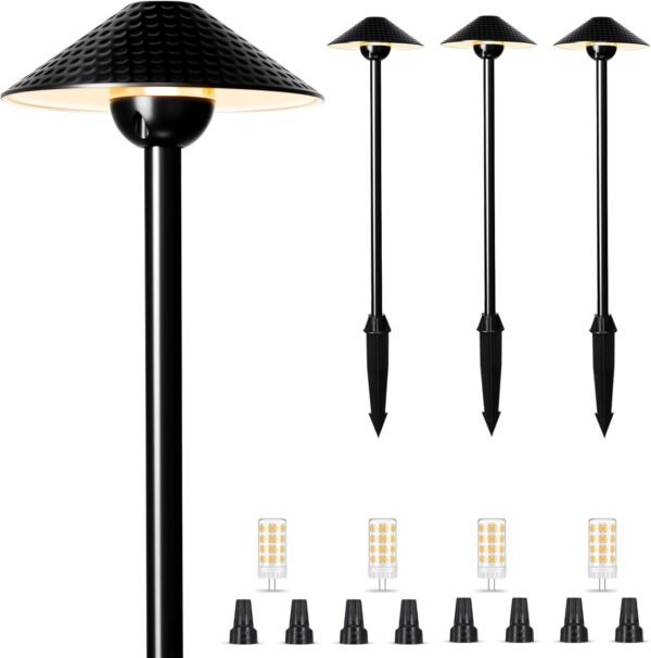 Low Voltage Landscape Lights 12V Outdoor LED Pathway Lighting 4W 2700K Warm White Path Light Waterproof Aluminum Garden Walkway Lights with Replaceable Bulb (6.7'' Shade, 20'' Tall), 4 Pack