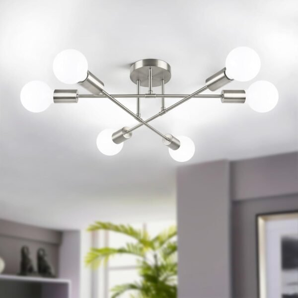 Modern  Chandelier, 6-Light Ceiling Light Fixture, Bedroom Light Fixture,  Lights Fixture for Living Room, Dining Room, Kitchen, Office, Foyer, Hallway (Brushed Nickel) - E26 Base