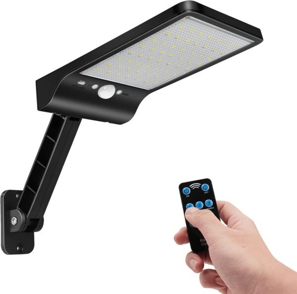 Solar Lights Outdoor with Remote, 56LED 180° Adjustable Angle Security Night Light Outside Motion Sensor Remote Control & 3 Lighting Modes Solar Lights for Backyard Gutter Courtyard Deck Home