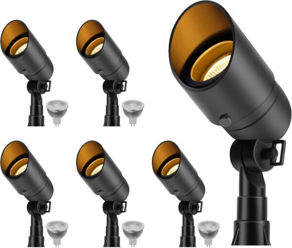 Low Voltage Landscape Spotlight, 12V LED Outdoor Landscape Lighting, Landscape Spot Lights Wired for Garden and Yard, Aluminum Up Lighting Fixture with 5W MR16 Replaceable Bulb (6 Pack)