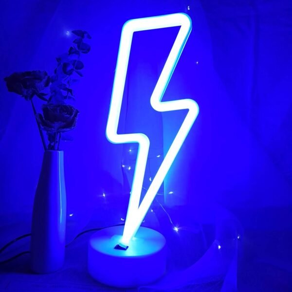 Lightning Bolt Neon Signs Lightning Neon Sign with Base for Bedroom  Lighting for Room Decor for Teen Girls Gifts for Teenager Boys USB/Battery Cool Gaming Light with Holder(Blue)