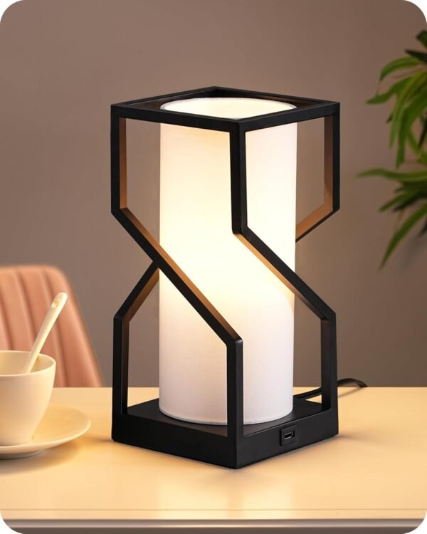 Modern Table Lamp, Bedside Lamp with Linen Lampshade & USB Port, Touch Control Nightstand Lamp for Bedroom, Living Room, Kids Room, 9W 2700K 3-Stage Dimmable Bulb Included