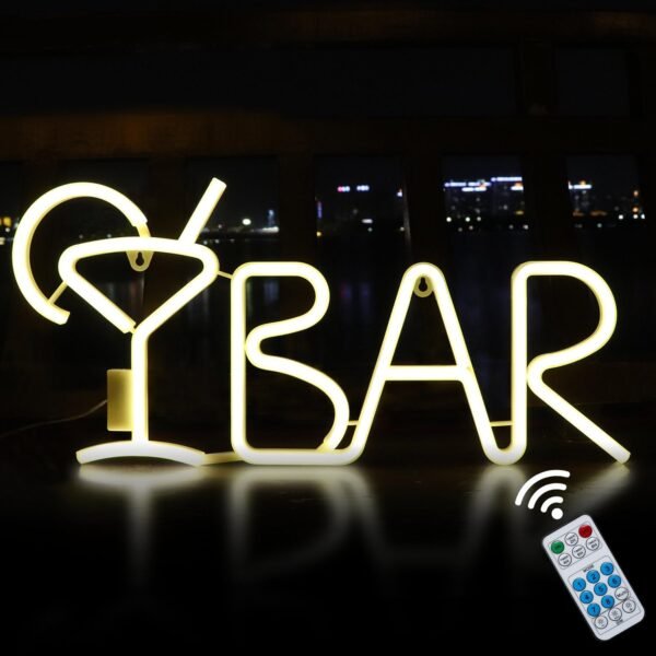 Neon Bar Sign Light up Beer Cocktail, 8 Lighting Modes with Remote Control, USB&Battery Powered Neon Sign Bar  Letter Lights for Home Bar Bedroom Man Cave Wall Art Decor (Warm White)