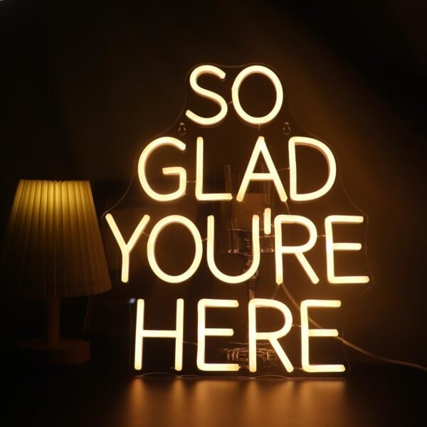 "So Glad You Are Here" Neon Sign Pink Word/Letters USB Powered Neon Lights for Bar Coffee Room Home Art Wall Decor ​ Birthday/Wedding Party Window Living Room Decor(Warm white)