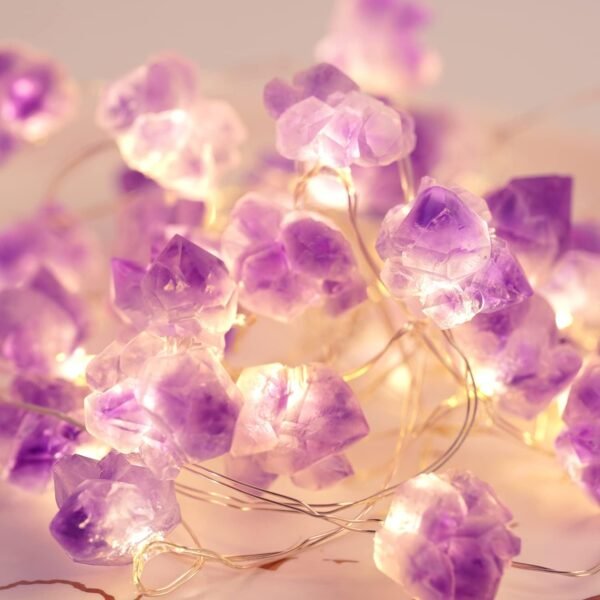 Decorative Lights Plus Amethyst LED String Lights Battery Operated with Remote 10 ft 30 LEDs Natural Crystal String Lights for Bedroom Party Indoor Birthday Wedding Decor(Plus)