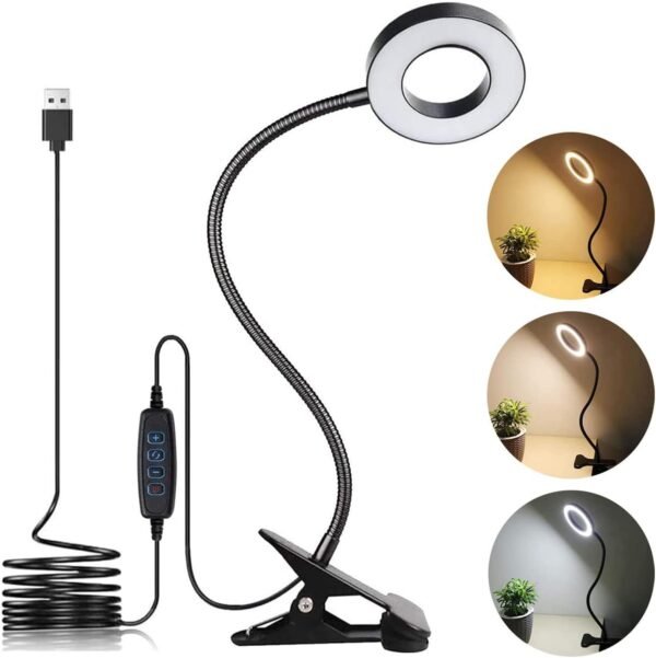 Clip on Light LED Reading Book Study Lamp 3 Color Modes 10 Brightness Eye Protection 360° Flexible Gooseneck Student Dormitory Office Desk Lamp at Night in Bed