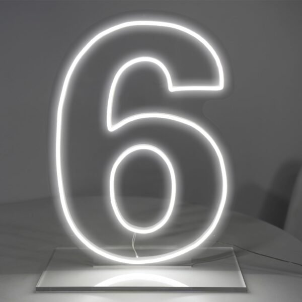 Number 6 Neon Sign for Birthday, 16.54" Cool White USB Battery Powered  Neon Sign for Party Wedding Anniversary Decor Light Sign (Number 6)