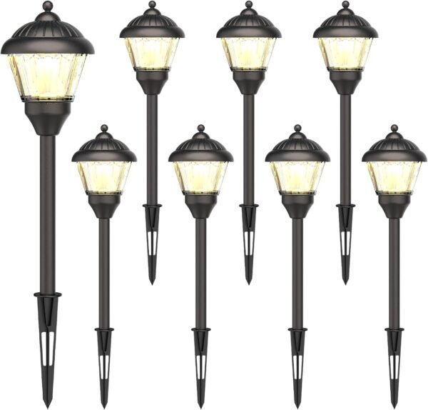 Pathway Lights 1.5W LED 8PK Outdoor Low Voltage Landscape Lighting Kits 100Lumen Hardwired Path Lights 3000K Warm White Metal 12V Bronze Electric Sidewalk Walkway Light with Cable Connector