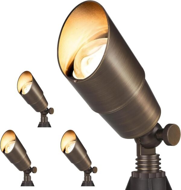 Solid Brass Outdoor Landscape Spotlights, 12V Heavy Duty LED Low Voltage Landscape Spot Light for Garden and Yard Uplighting, Bronze Accent Lighting Fixture Without Bulb, 4 Pack