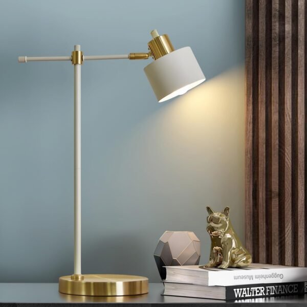 Modern Industrial Desk Lamp for Reading LED 22.2“ Metal Table Lamp Light for Office Bedroom Study Room Living Room Nightstand Bedside Lamps Gold and Matte Black Accent (White, Bulb Included)
