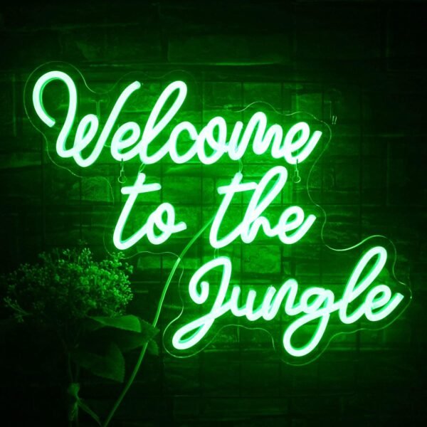 Welcome to the Jungle Neon Sign Jungle Decor Green  Word Neon Light Signs for Wall Decor Usb Letter Light Up Sign for Garden Home Entryway Front Porch Party Gift