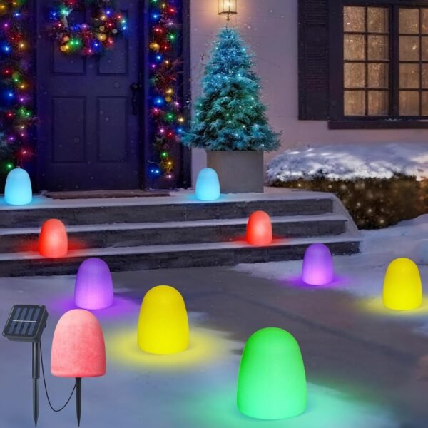 Set of 12 6'' Gumdrop Christmas Pathway Lights Waterproof 6 in 1 LED Gumdrop Solar Stake Light with 5 Colors for Xmas Path Lawn Garden Landscape Courtyard Sidewalk Driveway Walk Way Light(12 Pcs)
