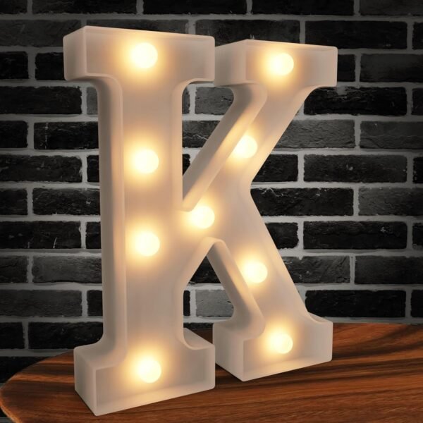Light Up Letters Marquee Sign, 26 Alphabet  Lights, Battery Powered, White Plastic, Perfect for Engagement, Wedding, Baby Shower, Birthday Parties - Letter K