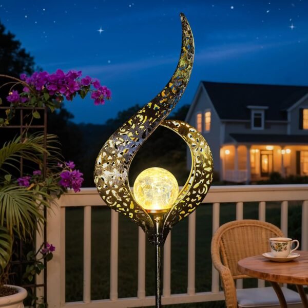 Outdoor Garden Solar Lights Stake Waterproof, Mothers Day Gifts Mom, Crackle Glass Metal Flower LED Yard Art Ornaments Lights for Pathway, Lawn or Courtyard,Gardening Gifts Women (Bronze)