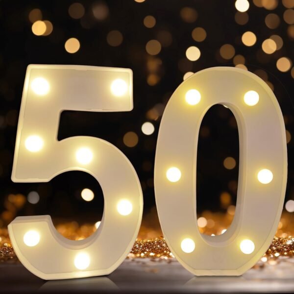 Light Up Numbers, 50th Birthday Decorations, Marquee Numbers Lights, Battery Powered Light Up Sign for 30 Decor Party (White)