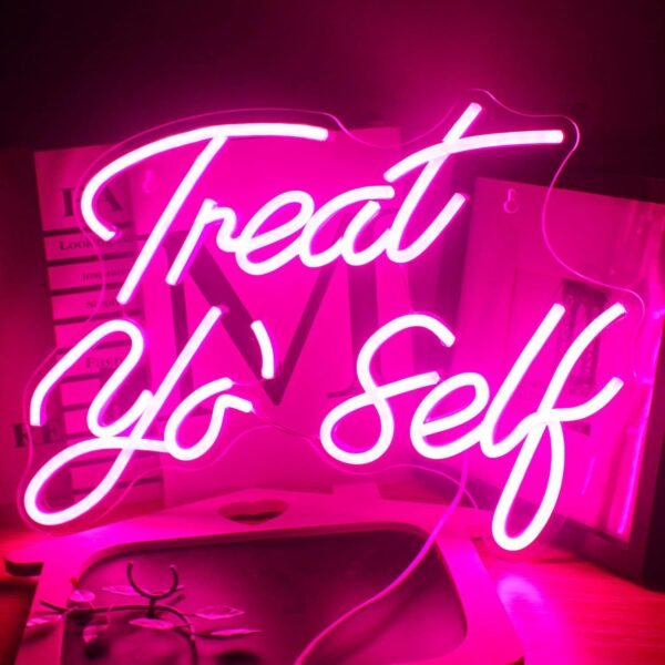 Treat Yourself Neon Sign Pink  Word Neon Lights Usb Neon Light Signs for Bedroom Home Light Up Letter Neon for Birthday Party Gifts