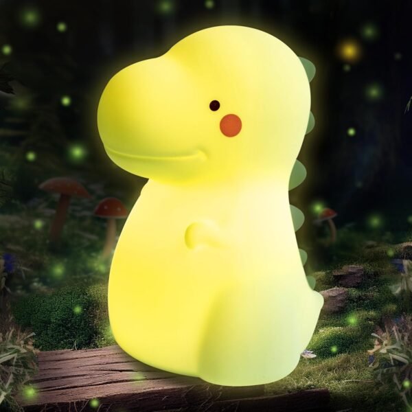 Dinosaur Night Light, Cute Silicone Night Light, 8 Adjustable Color Breathing Dinosaur Lamp, Rechargeable USB  Touch Light for Kids Room Decor, Christmas Birthday Gift (White)