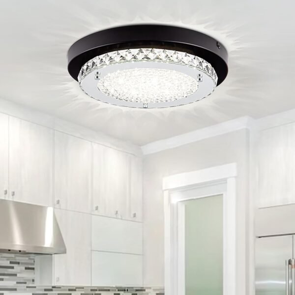 Ceiling Light Fixture Crystal Flush Mount Ceiling Light Fixtures Dimmable Ceiling Light with Mirror Glass LED Hallway Light Fixtures Ceiling for Kitchen Island Entryway Living Room Meeting-Room 11In