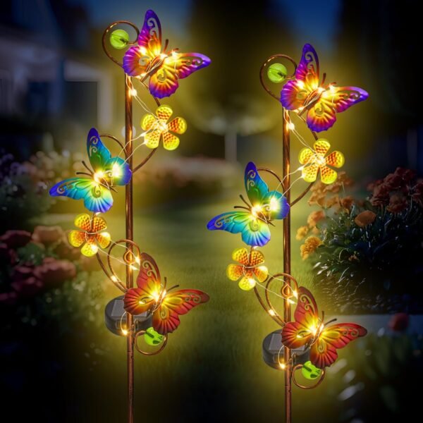 NAN ZAI NAN FANG Butterfly Solar Stake Lights, Waterproof, for Outdoor Decor, Garden,Lawn,Patio or Courtyard, 2 Pack
