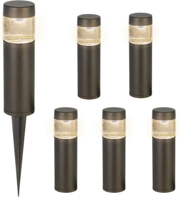 Low Voltage Landscape Lights, 3W 191LM 12V LED Round Bollard Light, Wired Outdoor Walkway Light Path Lights for Yard Lawn, Aluminum Construction, 30 Watt Equivalent, 15-Year Lifespan, 6 Pack