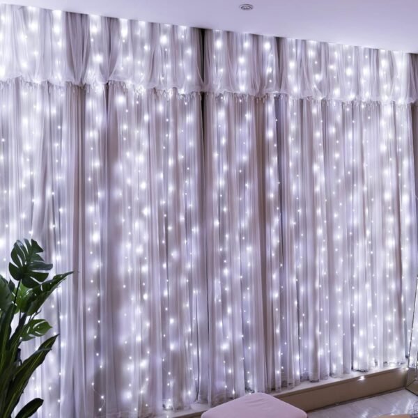 300LED Fairy Curtain Light (Upgrade Two Kinds of Light Clips) with Remote 8 Modes Times，9.8x9.8Ft White USB Plug-in Christmas Hanging String Light for Bedroom, Parties, Walls, Windows