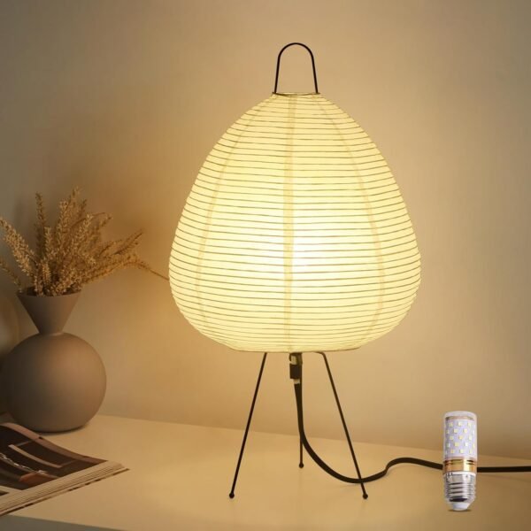 Table Lamp, Japanese Paper Lamp, Handmade Rice Paper Akari Floor Lamp for Bedroom or Living Room, 3 Color Dimmable Paper Floor Lamp Style Design (Bulb Included)