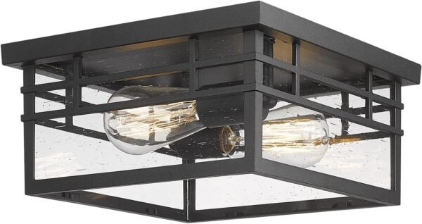 Ceiling Light Fixtures Flush Mount Industrial, Hallway Light Fixtures Ceiling with Seeded Glass Shade for Outdoor Entryway Bathroom Kitchen Living Room 2-Light E26