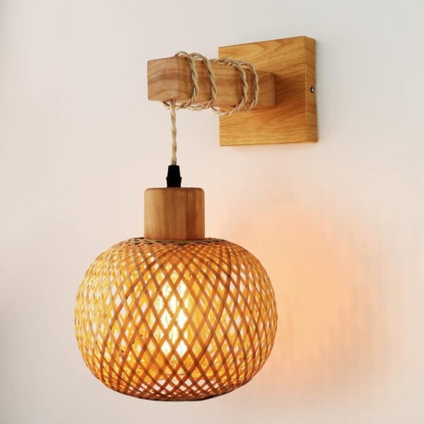 Rattan Wall Sconce Lighting  Rattan Lamps for Bedroom, Farmhouse Rustic Wall Mount Boho Vintage Sconces Light Fixture Indoor for Living Room(Bulb NOT Included)