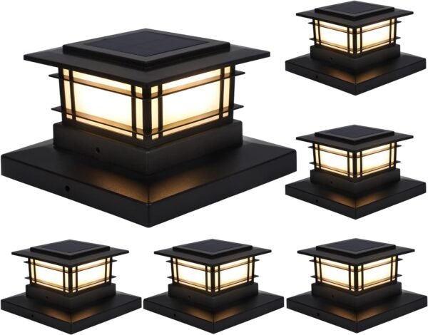 6 Pack Solar Post Cap Lights Outdoor, Fence Post Solar Lights Fit for 4x4 5x5 6x6 Vinyl/Wooden Posts, High Brightness Warm White SMD LED Lighting Decor for Garden Deck Patio