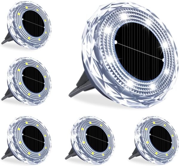 Solar Ground Lights 12 Pack,8 LED Garden Path Lights,Outdoor Ground Lights Landscape Lighting Waterproof,Solar Lawn Light for your courtyard, swimming pool,walkways, pathway, driveway, lawns(Warm)