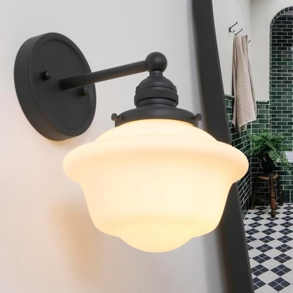Wall Sconce Black Bathroom Light Fixtures with Milk Glass Vintage Wall Lamp Modern Vanity Lights Wall Lights for Living Room Bedroom Bathroom Mirror Hallway Stairway E26 Hardwire