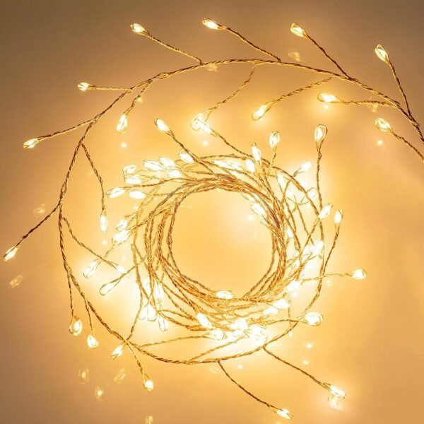 Fairy Lights Plug in, 10Feet 200 Led Cluster Lights Waterproof Firecracker Starry String Lights for Ceiling Bedroom Wreath Window Wedding Christmas Tree Decoration, Warm White (No Remote)