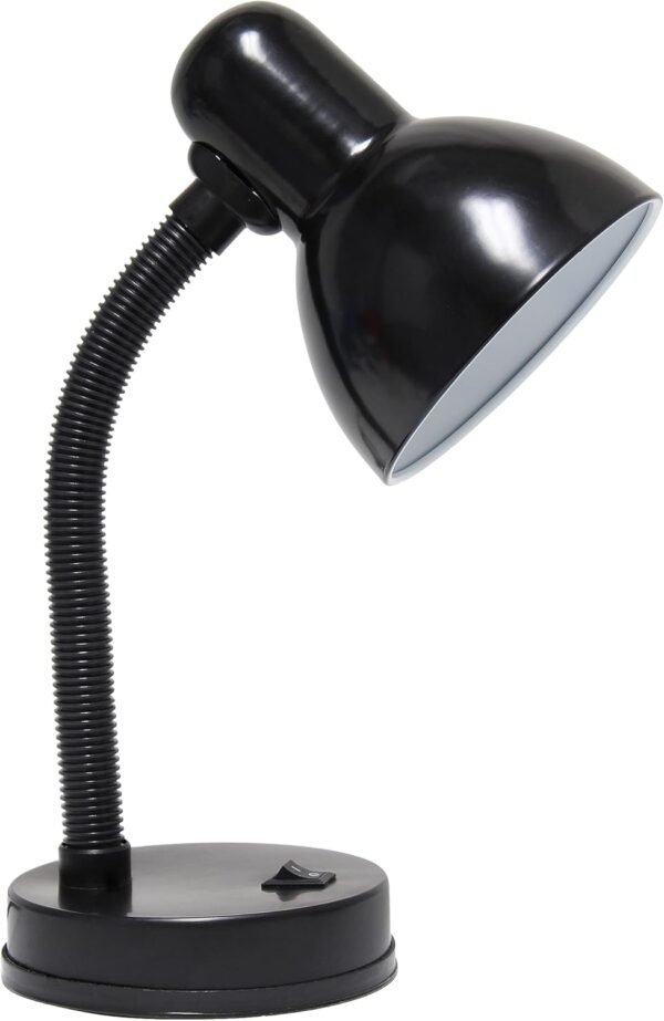 Basic Metal Desk Lamp with Flexible Hose Neck for Office, Living Room, Bedroom, College Dorm, Bookshelf, Black