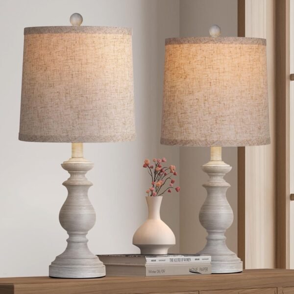 Traditional Table Lamp Set of 2, Rustic Farmhouse Table Lamps for Living Room Bedroom, 22" Bedside Desk Lamps Vintage Nightstand Lamps with Linen Shades, Antique Grey