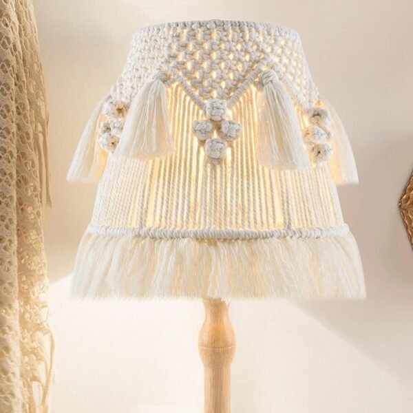 Boho Bell Lampshade Handmade White Ivory Lamp shade 7.5``Top x 12``Bottom x 11``High(Spider) Medium Woven Lamp shade for Table Lamp & Bedside Lamp - Replacement Lampshade