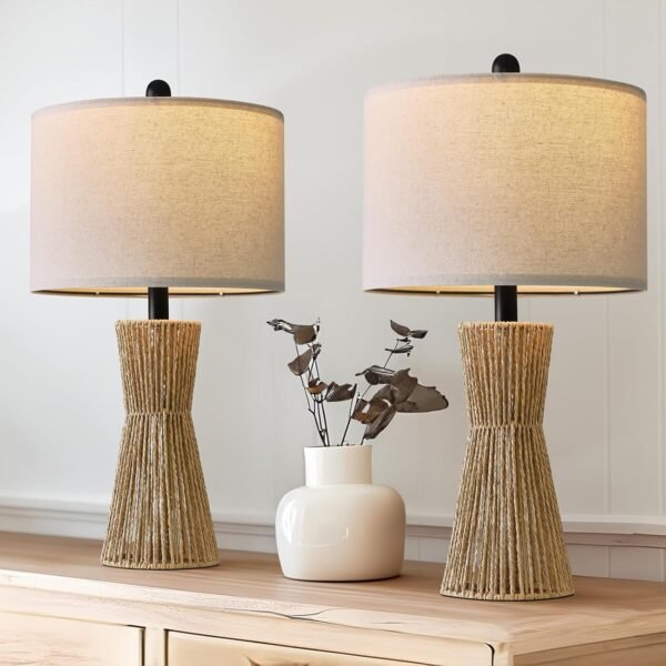 22.5" Table Lamps for Living Room,Boho Lamps Set of 2 for Bedrooms, Bedside Lamp for Nightstands, Rattan Lamp, Farmhouse Table Lamp for Room Decor, End Table, Retro, Brown（Not Include Bulbs）