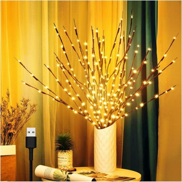 3 Pack Twig Lights, Prelit Branches, USB Plug in Branches Lights with 60 LED Bulbs, Romantic Decorative Iights for Vase, Lighted Tree Branches for Indoor, Plug in Lighted Branches for Party