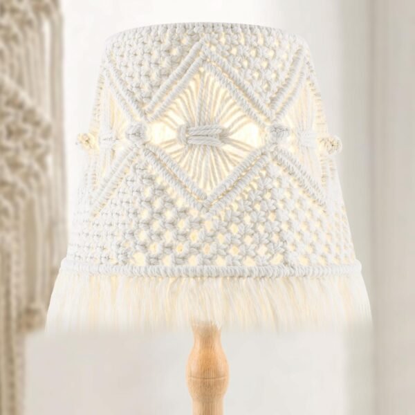Boho woven Lamp shade Medium White Ivory Lampshade 7.5``Top x 12``Bottom x 11``High(Spider) Handmade Lamp shade for Table Lamp & Bedside Lamp - Replacement Lampshade